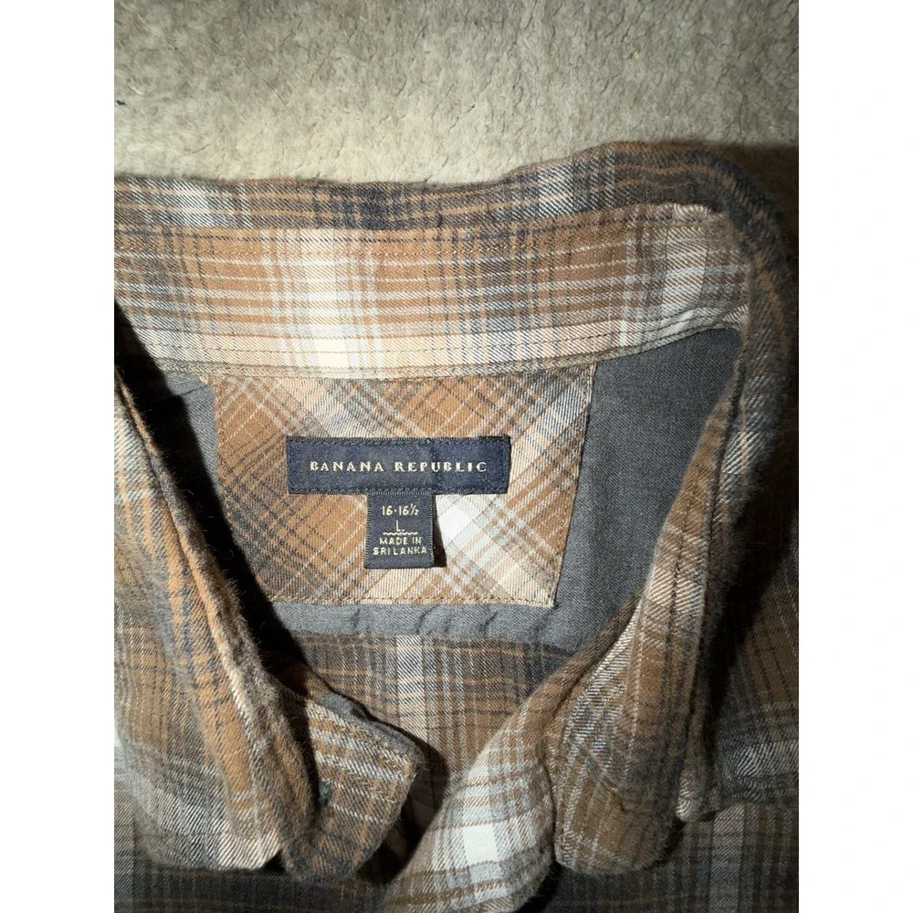 Banana Republic Men's Brown Plaid Flannel Button Down Shirt Size Large 100% Corn